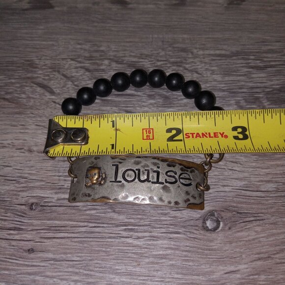 Vintage Rustic Louise Nameplate Bracelet With Skull Beads Art Deco Gothic Tribal - Picture 5 of 6